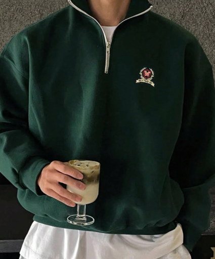 Men's Casual Loose Half Zipper Stand Collar Letter Graphic Drop Shoulder Sweatshirt